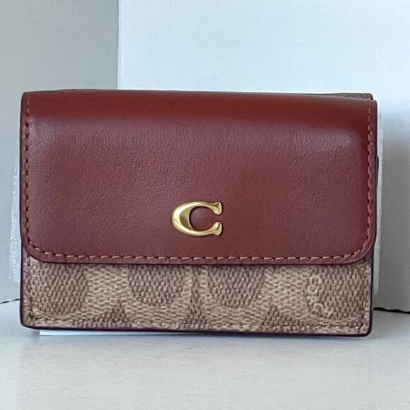 Coach Essential Mini Trifold Wallet Brown Signature Canvas CM438 Rust ORGPKG - Picture 9 of 9
